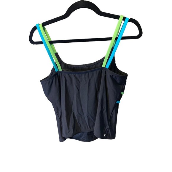 Inches Off Swimwear Black Green Blue Stripe Detail Tankini Top Sz 12 - Picture 3 of 7